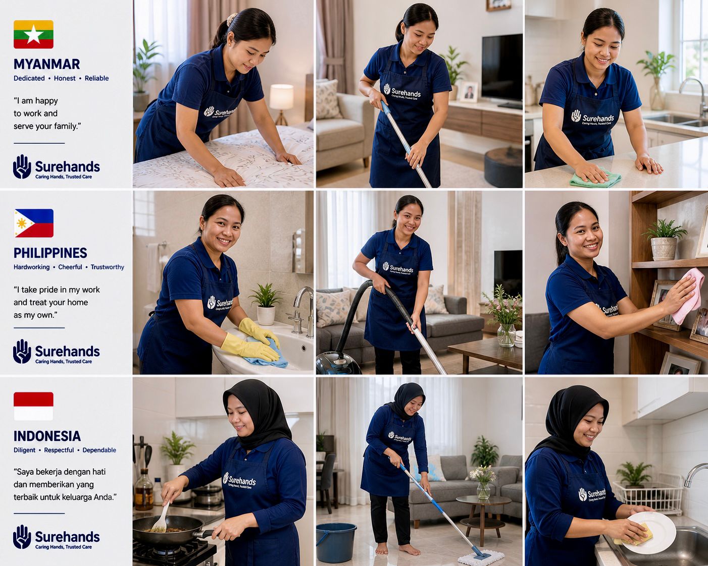 Myanmar, Philippines and Indonesia helpers — dedicated, honest and reliable
