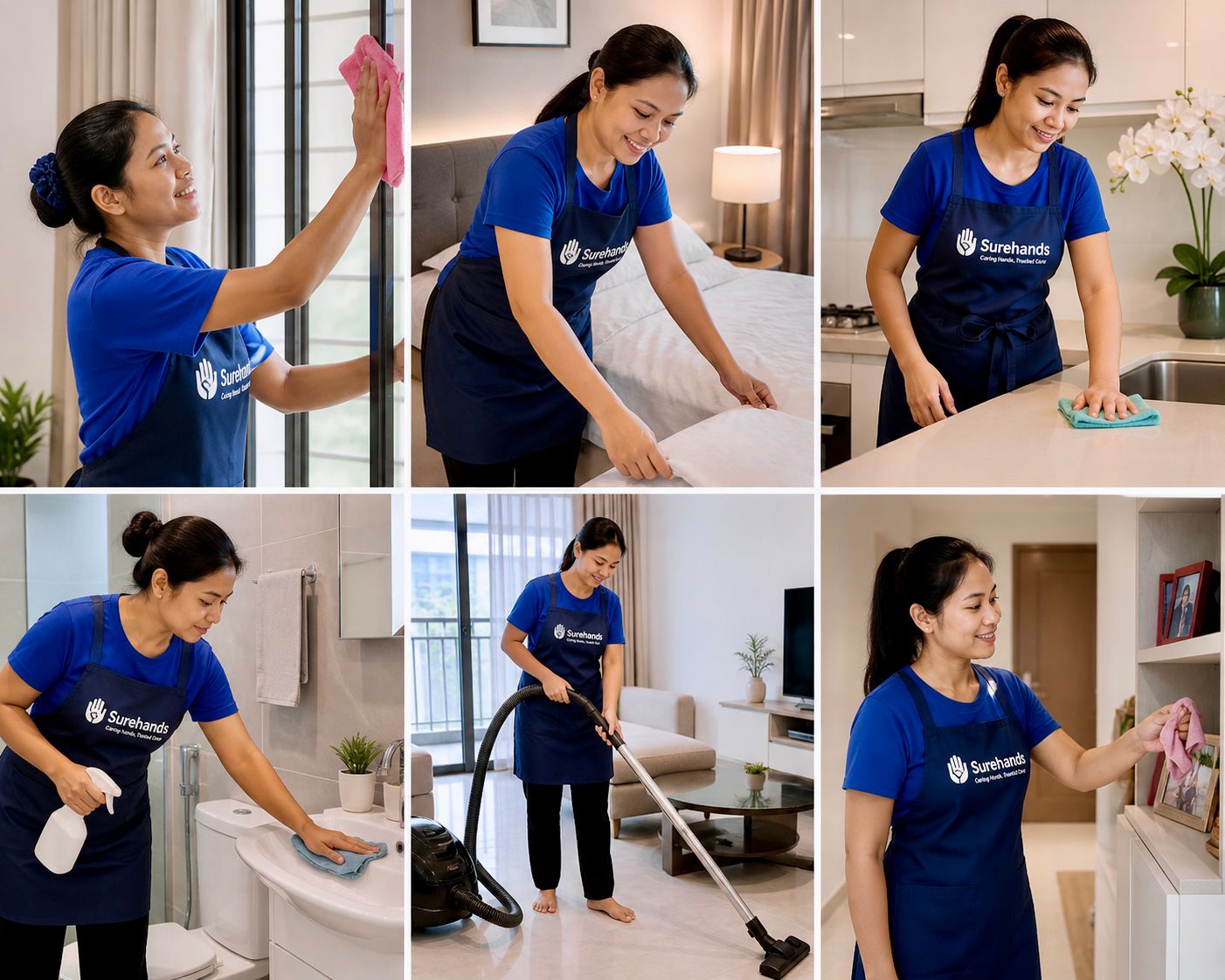 SureHands domestic helpers caring for Singapore homes